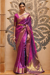 Moiety Purple Pure Kanjivaram Silk Saree with Artistic Blouse Piece - Colorful Saree