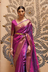Moiety Purple Pure Kanjivaram Silk Saree with Artistic Blouse Piece - Colorful Saree