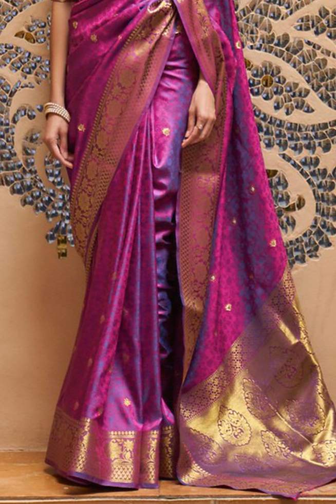 Moiety Purple Pure Kanjivaram Silk Saree with Artistic Blouse Piece - Colorful Saree