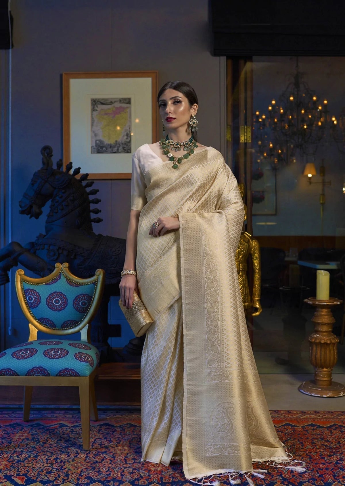Mesmerising Beige Kanjivaram Silk Saree With Demure Blouse Piece - Colorful Saree