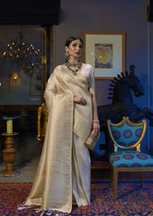 Mesmerising Beige Kanjivaram Silk Saree With Demure Blouse Piece - Colorful Saree