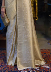 Mesmerising Beige Kanjivaram Silk Saree With Demure Blouse Piece - Colorful Saree