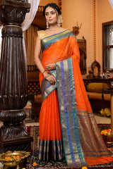 Cynosure Orange Soft Silk Saree With Demesne Blouse Piece - Colorful Saree