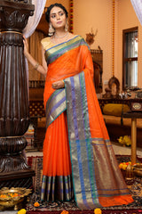 Cynosure Orange Soft Silk Saree With Demesne Blouse Piece - Colorful Saree