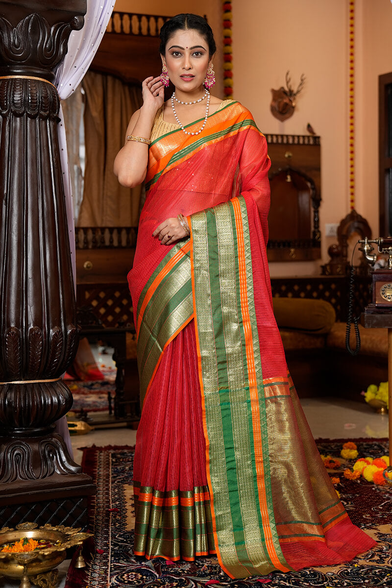 Elision Red Soft Silk Saree With Amiable Blouse Piece - Colorful Saree