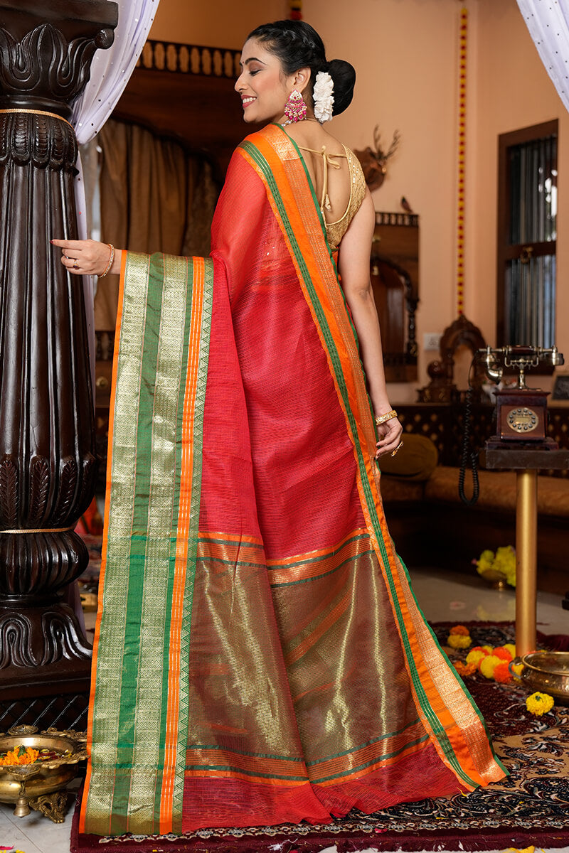 Elision Red Soft Silk Saree With Amiable Blouse Piece - Colorful Saree