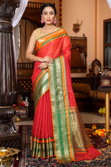 Elision Red Soft Silk Saree With Amiable Blouse Piece - Colorful Saree