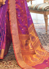 Groovy Purple Kanjivaram Silk Saree With Groovy Blouse Piece - Colorful Saree