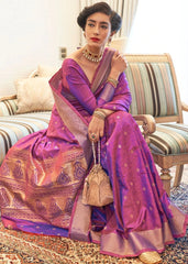 Groovy Purple Kanjivaram Silk Saree With Groovy Blouse Piece - Colorful Saree