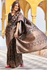 Stunning Black Kanjivaram Silk Saree With Divine Blouse Piece - Colorful Saree