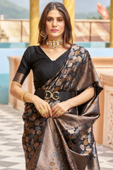 Stunning Black Kanjivaram Silk Saree With Divine Blouse Piece - Colorful Saree