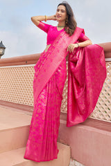 Marvellous Dark Pink Kanjivaram Silk Saree With Assemblage Blouse Piece - Colorful Saree