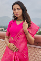 Marvellous Dark Pink Kanjivaram Silk Saree With Assemblage Blouse Piece - Colorful Saree