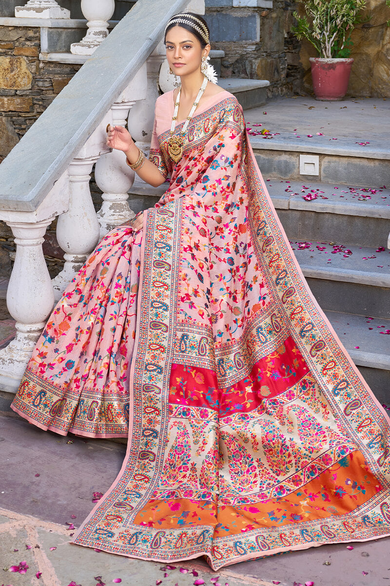 Sensational Baby Pink Pashmina saree With Lissome Blouse Piece - Colorful Saree