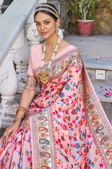 Sensational Baby Pink Pashmina saree With Lissome Blouse Piece - Colorful Saree