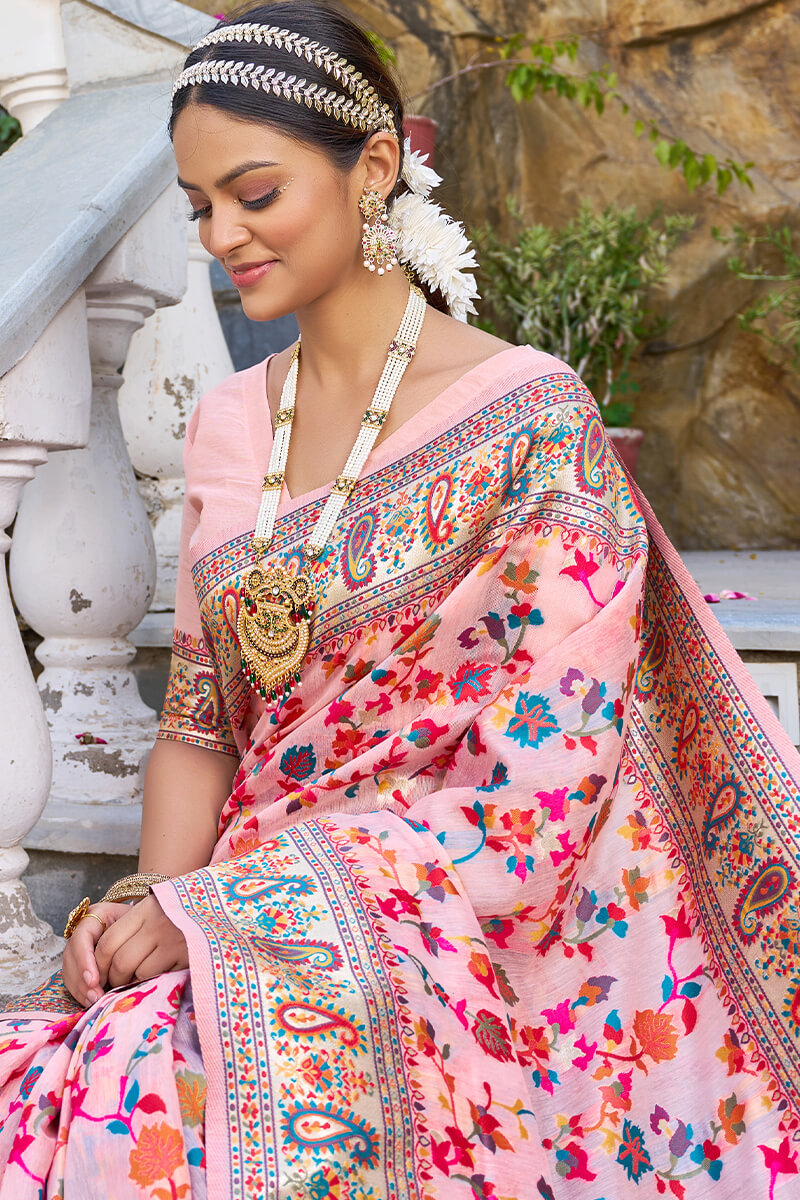 Sensational Baby Pink Pashmina saree With Lissome Blouse Piece - Colorful Saree