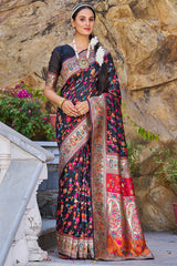 Stylish Black Pashmina saree With Scrumptious Blouse Piece - Colorful Saree