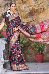 Stylish Black Pashmina saree With Scrumptious Blouse Piece - Colorful Saree