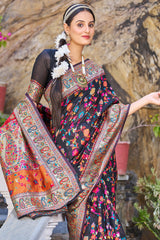 Stylish Black Pashmina saree With Scrumptious Blouse Piece - Colorful Saree