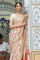 Gratifying Beige Pashmina saree With Panoply Blouse Piece - Colorful Saree