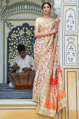 Gratifying Beige Pashmina saree With Panoply Blouse Piece - Colorful Saree