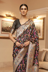 Elaborate Black Pashmina saree With Transcendent Blouse Piece - Colorful Saree