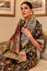 Elaborate Black Pashmina saree With Transcendent Blouse Piece - Colorful Saree