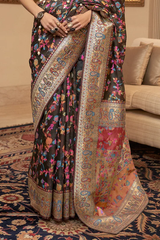 Elaborate Black Pashmina saree With Transcendent Blouse Piece - Colorful Saree