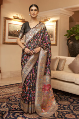 Elaborate Black Pashmina saree With Transcendent Blouse Piece - Colorful Saree