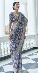 Woebegone Flattering Blue Lucknowi Silk Saree With Entrancing Blouse Piece - Colorful Saree