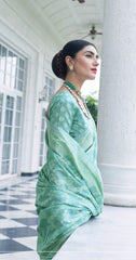 Woebegone Turquoise Lucknowi Silk Saree and Inspiring Blouse Piece - Colorful Saree