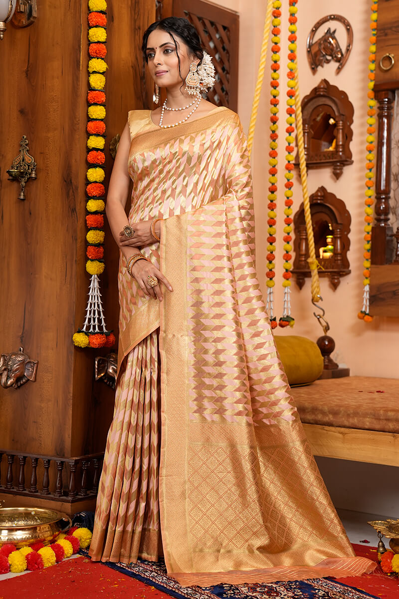 Delectable Beige Organza Silk Saree With Incredible Blouse Piece - Colorful Saree