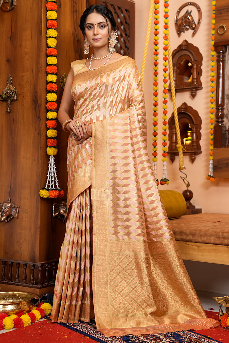 Delectable Beige Organza Silk Saree With Incredible Blouse Piece - Colorful Saree