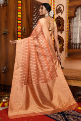 Smashing Peach Organza Silk Saree With Incredible Blouse Piece - Colorful Saree