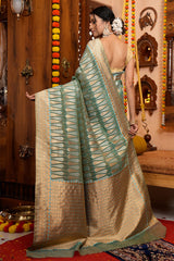 Scrumptious Rama Organza Silk Saree With Fragrant Blouse Piece - Colorful Saree