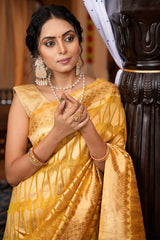 Luxuriant Yellow Organza Silk Saree With Tempting Blouse Piece - Colorful Saree