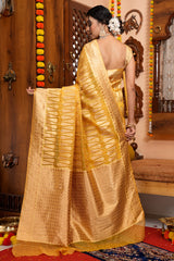 Luxuriant Yellow Organza Silk Saree With Tempting Blouse Piece - Colorful Saree