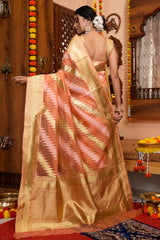 Prodigal Peach Organza Silk Saree With Denouement Blouse Piece - Colorful Saree