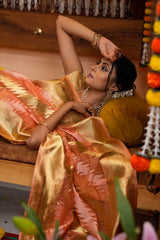 Prodigal Peach Organza Silk Saree With Denouement Blouse Piece - Colorful Saree