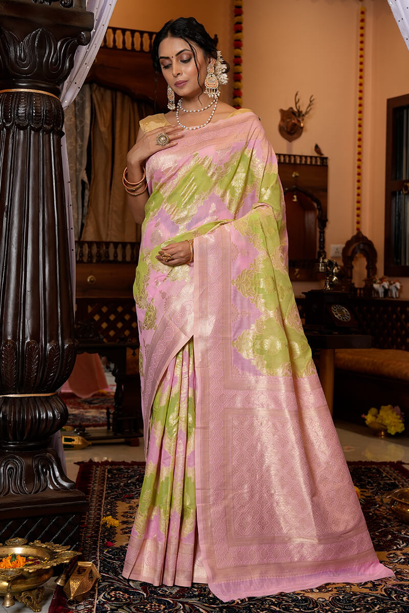 Incomparable Green Linen Cotton Silk Saree With Elaborate Blouse Piece - Colorful Saree