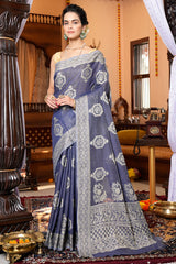 Wonderful Grey Linen Silk Saree With Gorgeous Blouse Piece - Colorful Saree