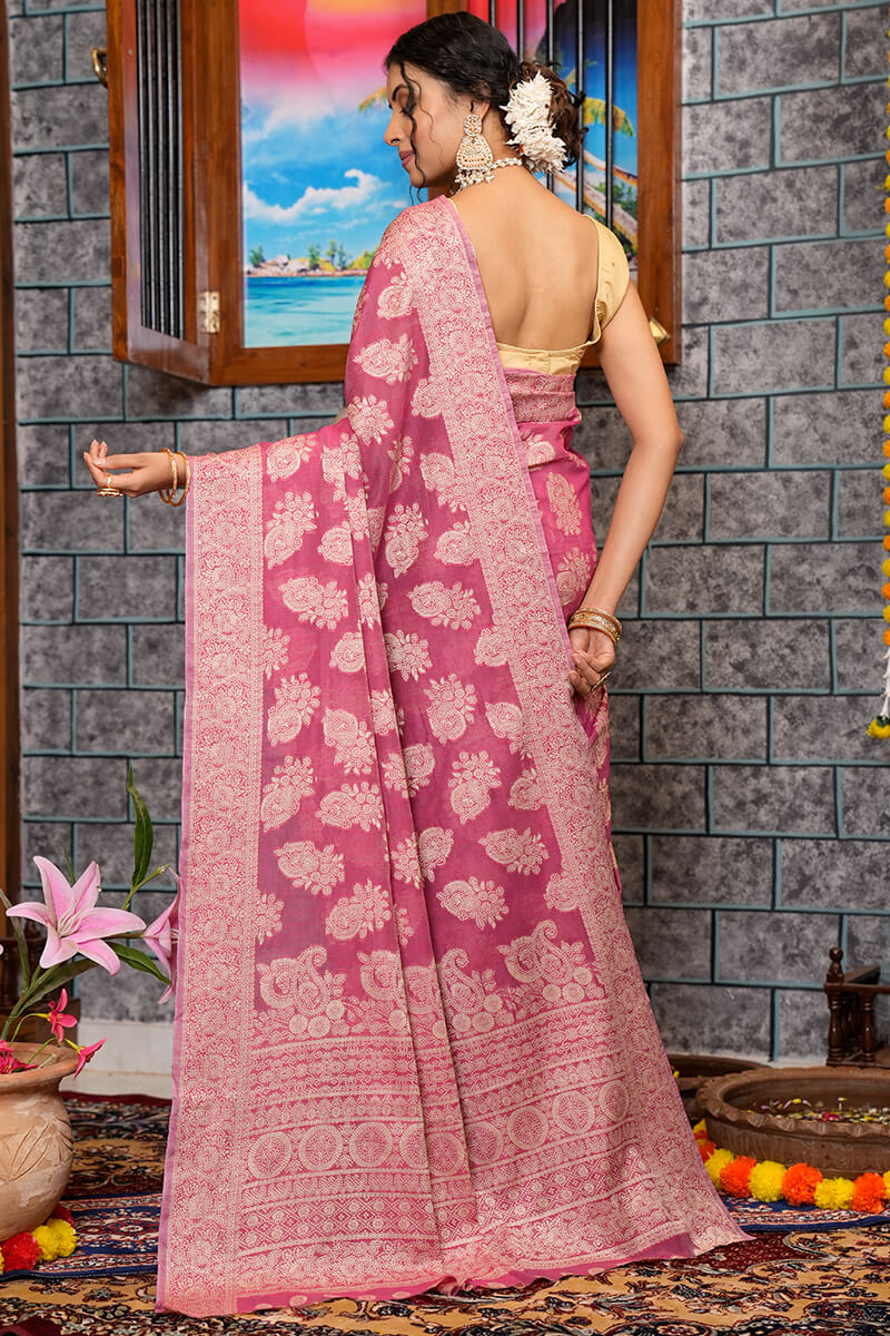 Skinny Dark Pink Linen Silk Saree With Capricious Blouse Piece - Colorful Saree