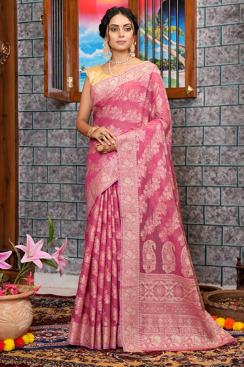 Dazzling Dark Pink Linen Silk Saree With Phenomenal Blouse Piece - Colorful Saree