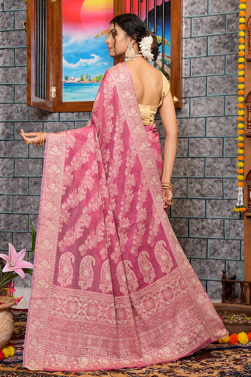 Dazzling Dark Pink Linen Silk Saree With Phenomenal Blouse Piece - Colorful Saree