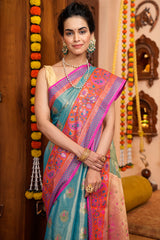 Staring Rama Soft Banarasi Silk Saree With Palimpsest Blouse Piece - Colorful Saree