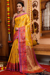 Charming Yellow Soft Banarasi Silk Saree With Deserving Blouse Piece - Colorful Saree