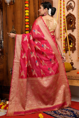 Eye-catching Dark Pink Organza Silk Saree With Beautiful Blouse Piece - Colorful Saree