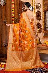 Impressive Orange Organza Silk Saree With Lassitude Blouse Piece - Colorful Saree