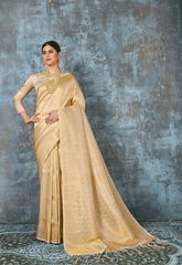 Marvellous Beige Kanjivaram Silk Saree With Snappy Blouse Piece - Colorful Saree