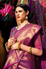 Mesmeric Purple Kanjivaram Silk Saree With Snappy Blouse Piece - Colorful Saree
